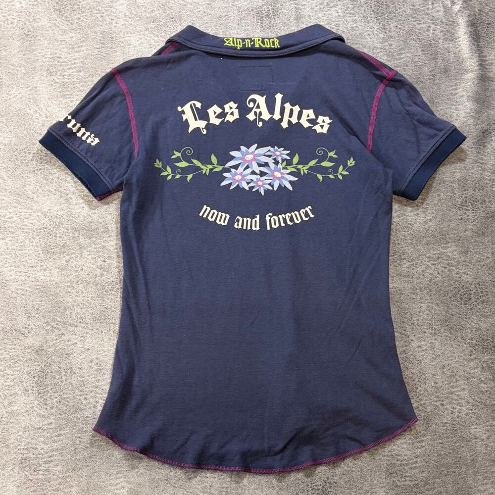 Navy Embroidered Contrast Womens Polo Top